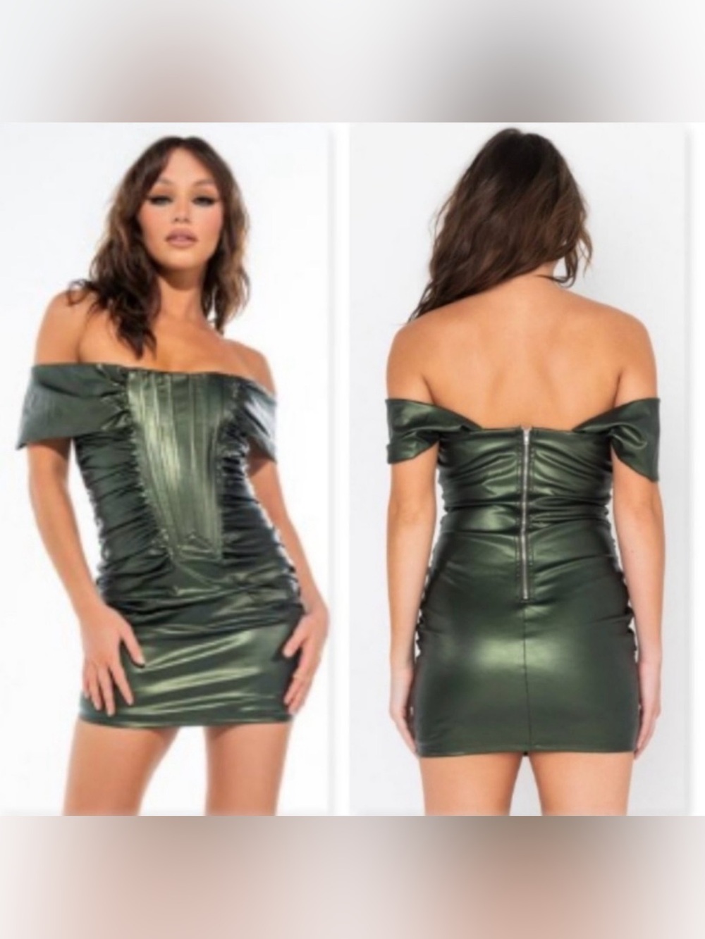 Akira Stay With Me Off Shoulder Faux Leather Mini Dress